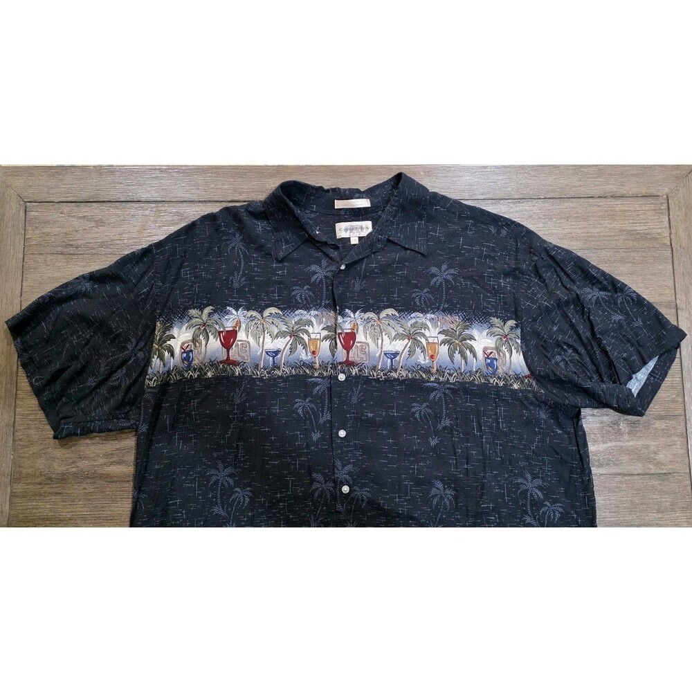 Vintage Hawaiian Shirt Mens XXL Black Mixed Drink Tiki 90s Rayon Campia Moda